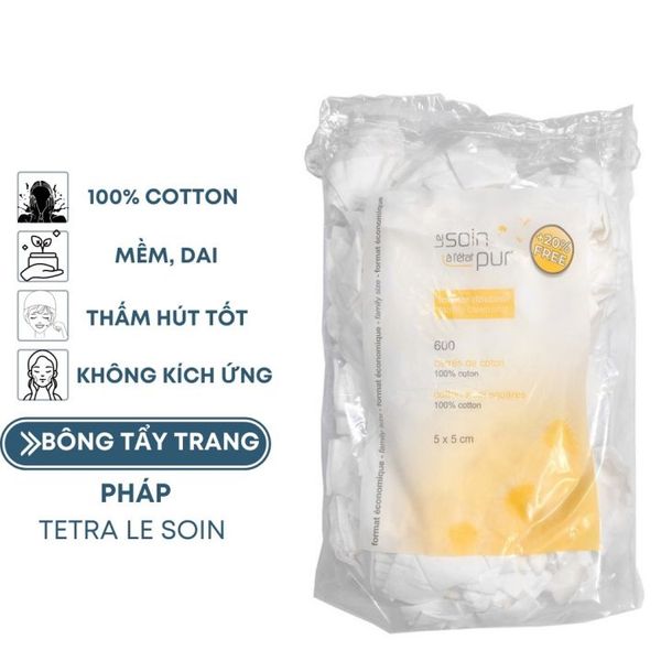 Bông tẩy trang Tetra Le Soin Laretat Pur 600 miếng Pháp